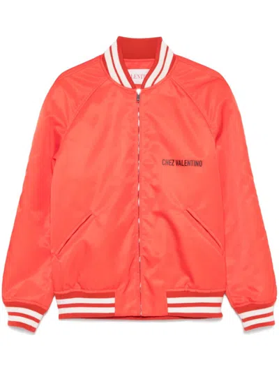 Valentino Orange Logo Print Bomber Jacket