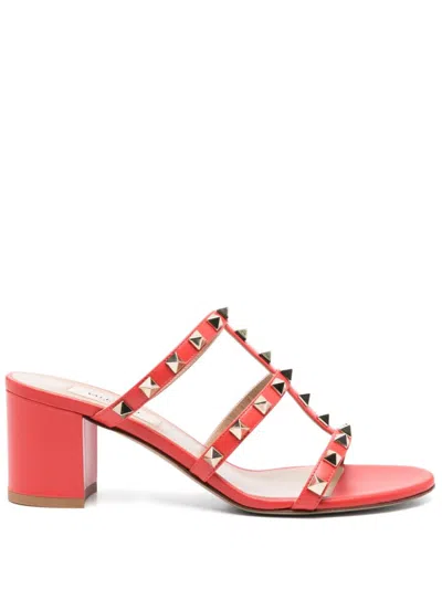 Valentino Garavani Orange Rockstud Leather Heels