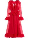 Valentino Womens Paris V-neck Ruffle-trim Silk Midi Dress In Red