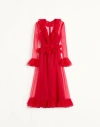 Valentino Womens Paris V-neck Ruffle-trim Silk Midi Dress In Red