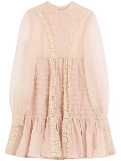 Valentino Organza Mini Dress In Nude Pink/cream Yellow