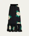 Valentino Womens Nero Avorio Verde Floral-print Silk-crepe Maxi Skirt In Black