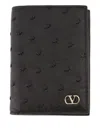 Valentino Ostrich-leather Cardholder In Black