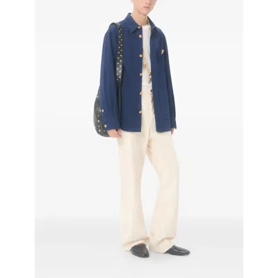 Valentino Cotton Gabardine Shirt Jacket With Vgold In Blue