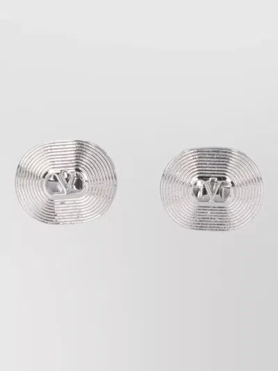 Valentino Garavani Oval Cufflinks Polished Finish Bijoux Design In Silver