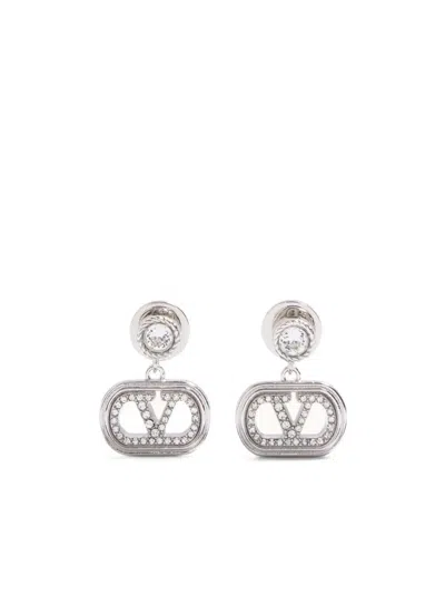 Valentino Garavani Valentino Oval Swarovski Earrings In Metallic