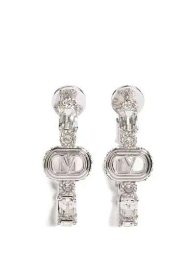 Valentino Garavani Oval Metal Earrings With Swarovski Crystals In Metallic