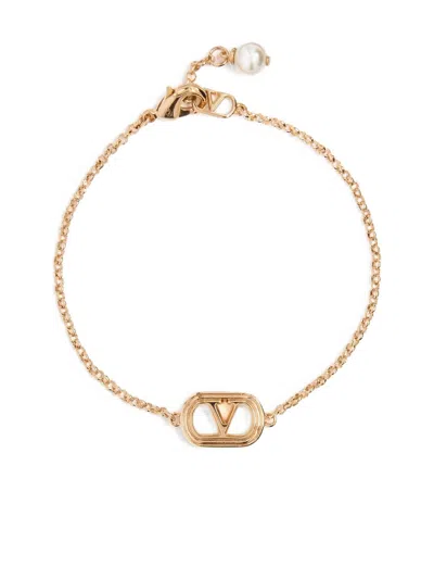 Valentino Garavani Valentino Oval Petite Metal & Pearl Bracelet In Orocream