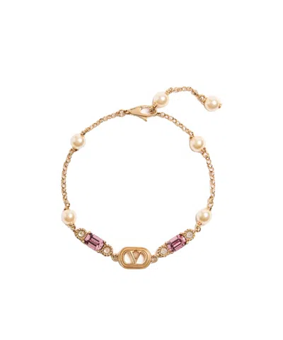 Valentino Garavani Ovalette Bracelet In Metal, Pearls And Swarovski Crystals In Gold