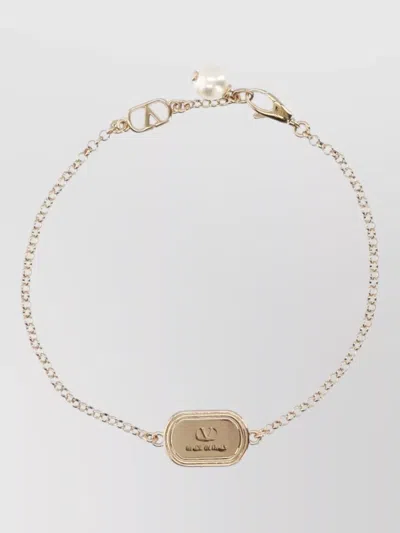 Valentino Garavani Ovalette Chain Bracelet Pearl Detail In Gold