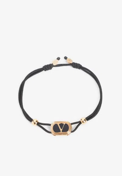 Valentino Garavani Ovalette Cord Bracelet In Black