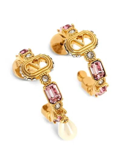 Valentino Garavani Ovalette Rhinestone Earrings Crystal Pearl Stones In Gold
