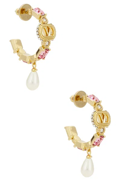 Valentino Garavani Ovalette Earrings In Oro  Light Rose  Crystal  & Cream