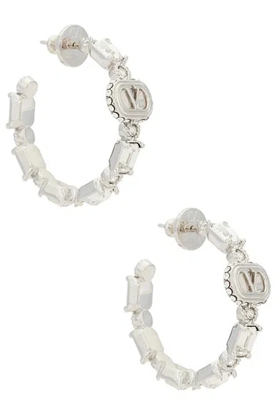Valentino Garavani Ovalette Earrings In Rhodium & Crystal