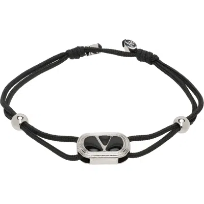 Valentino Garavani Ovalette Enameled Logo Bracelet In Black