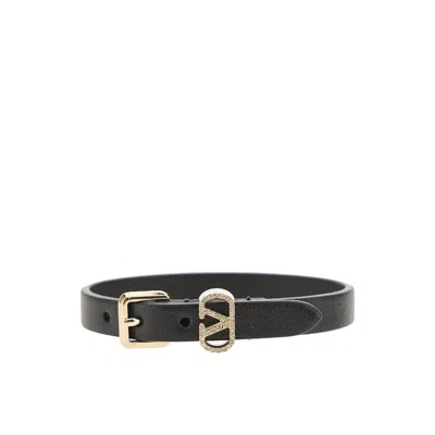Valentino Garavani 'ovalette' Leather Bracelet In Black