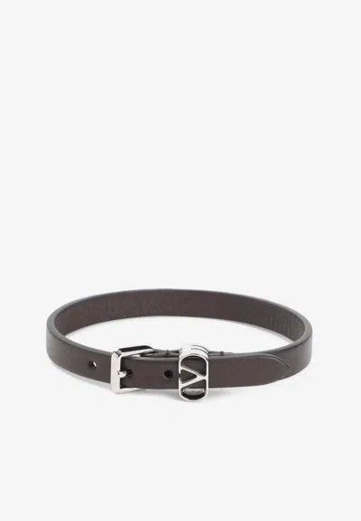 Valentino Garavani Ovalette Leather Bracelet In Burgundy