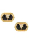 Valentino Ovalette Vlogo Enamelled Stud Earrings In Oro  Nero  & Crystal