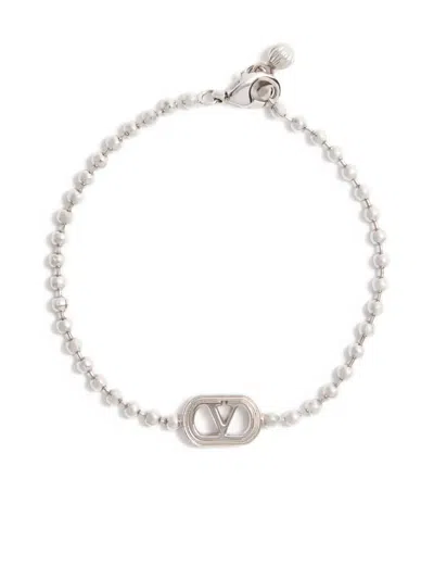 Valentino Garavani Ovalette Logo Metal Bracelet In Silver
