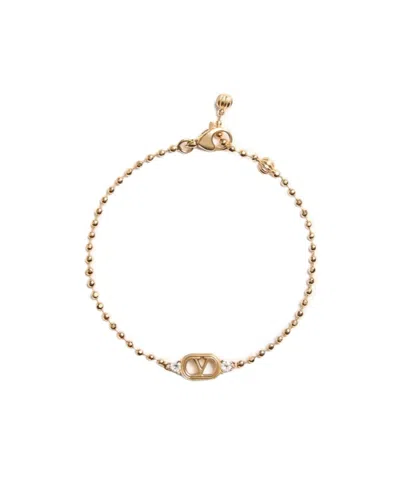 Valentino Garavani Ovalette Metal And Swarovski Crystal Bracelet In Gold