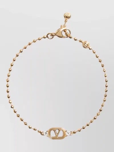 Valentino Garavani Ovalette Metal Bracelet Beaded Chain Crystals In Gold