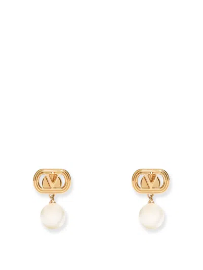 VALENTINO GARAVANI OVALETTE METAL EARRINGS WITH SWAROVSKI PEARLS