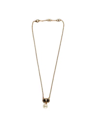 Valentino Garavani Valentino Ovalette Metal Necklace Enamel, Crystal, And Pearl