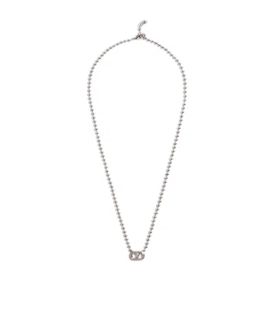 Valentino Garavani Ovalette Metal Necklace In Gray