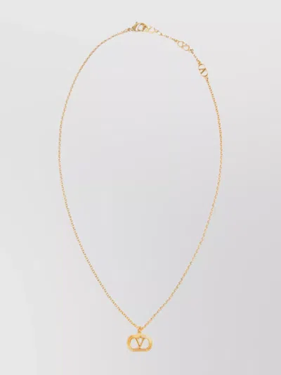 Valentino Garavani Ovalette Metal Necklace Logo Pendant In Neutral