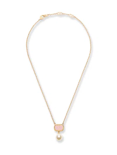Valentino Garavani Ovalette Metal Necklace In Metallic
