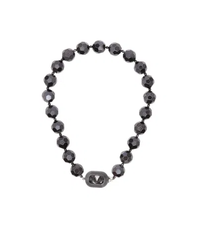 Valentino Garavani Ovalette Necklace In Resin, Enamel, Metal And Swarovski Crystals In Black