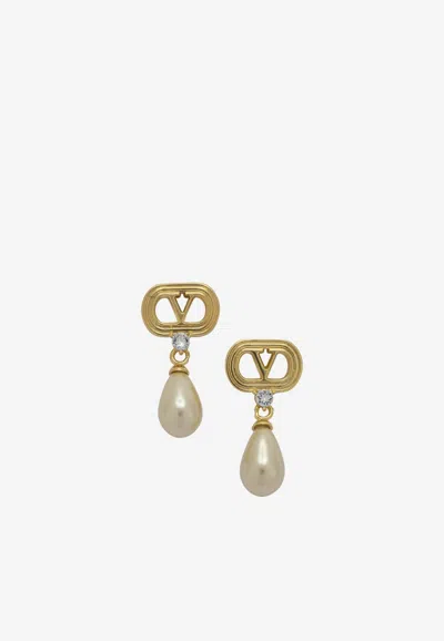 Valentino Garavani Ovalette Pearl Drop Earrings In Gold