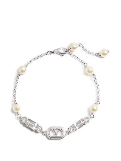 Valentino Garavani Swarovski-embellished Ovalette Bracelet In Silver