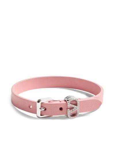 Valentino Garavani Ovalette Swarovski®-crystal Leather Bracelet In Pink