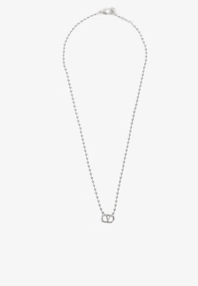 Valentino Garavani Ovalette Vlogo Brass Necklace In Metallic