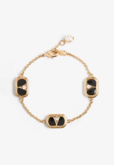 Valentino Garavani Ovalette Vlogo Crystal Bracelet In Gold/black/crystal/cream