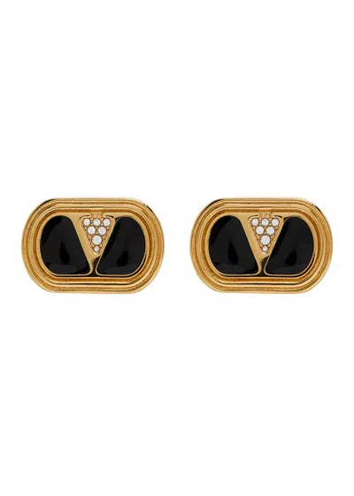 Valentino Garavani Valentino Ovalette Vlogo Enamelled Stud Earrings In Black