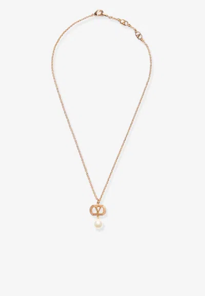 VALENTINO GARAVANI OVALETTE VLOGO PEARL NECKLACE