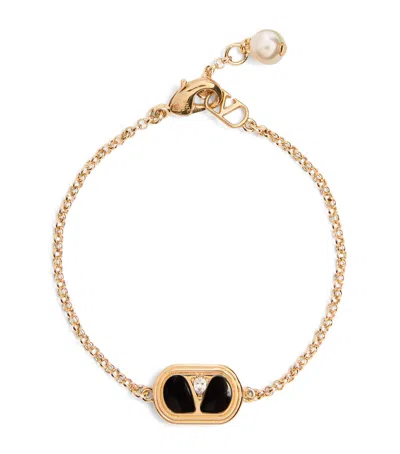 Valentino Garavani Metal, Enamel, Crystal And Swarovski Pearl "ovalette" Bracelet In Gold