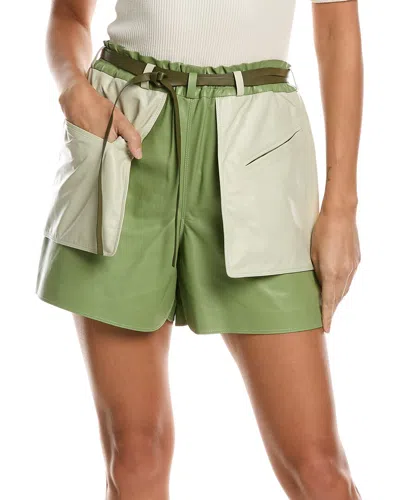 Valentino Overlay Leather Short In Green