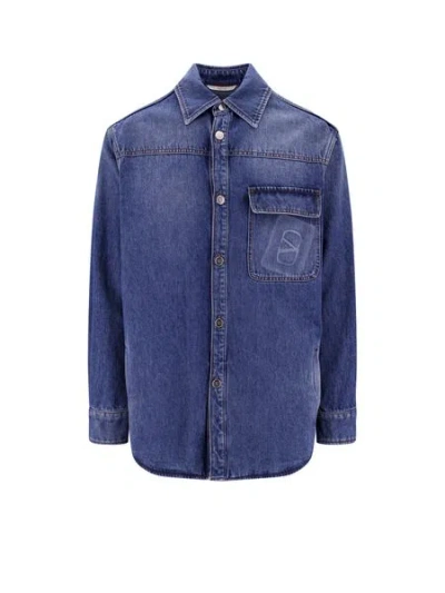 Valentino Overshirt In Denim With Contrast Stitching In Blue