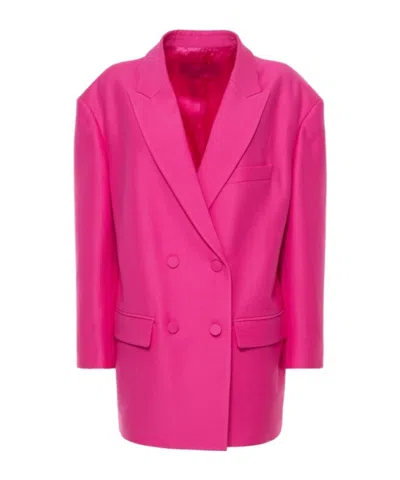 Valentino Oversize Wool  Silk Crepe Blazer In Pink