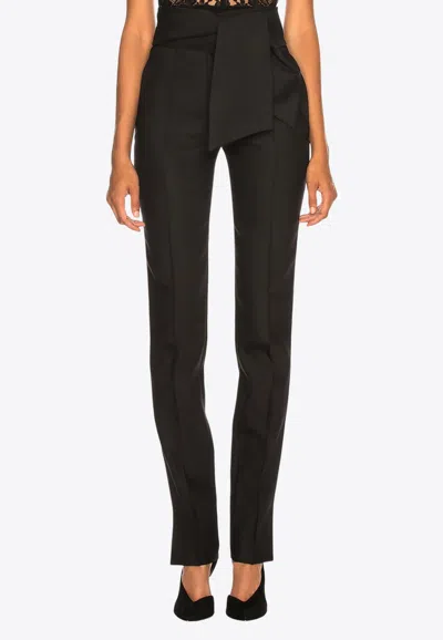 Valentino Oversized Bow Belt Tailored Pants In Black
