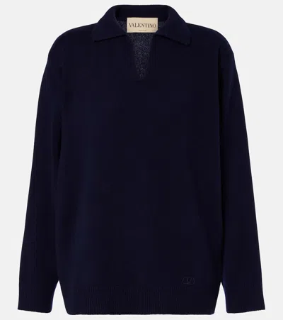 Valentino Oversized Cashmere Polo Sweater In Blue
