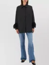 Valentino Oversized Floral Embellished Collared Neck Jacket In Black