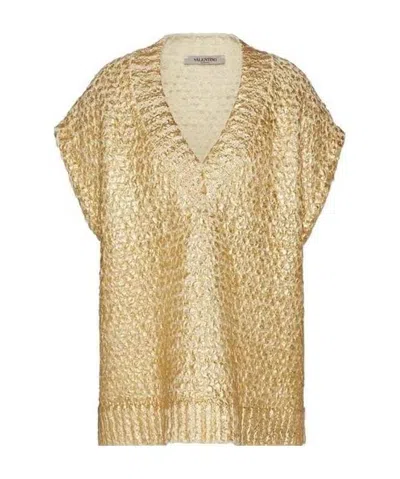 Valentino Oversized Metalic Knitted Vest In Nude