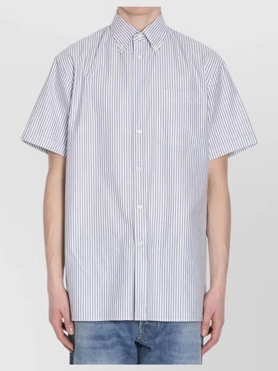 Valentino Oversized Striped Cotton Shirt With Chest Pocket In Blue