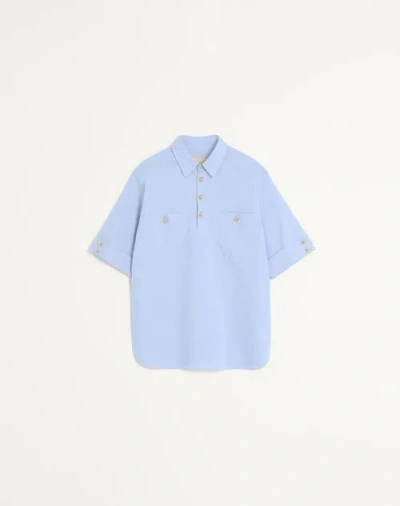 Valentino Oxford Cotton Polo Shirt In Blue