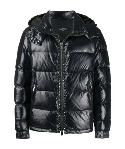 Valentino Padded Rockstud Coat In Black