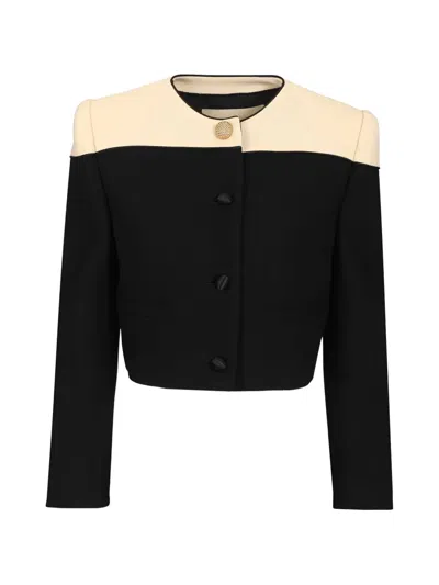 Valentino Colorblock Single-breasted Wool Jacket In Black